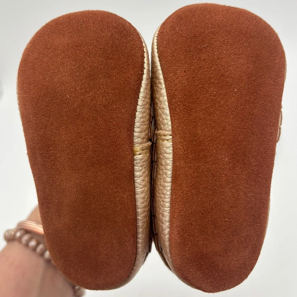 NEW Gold Baby Moccasin Shoe Bow Mary Jane Metallic Baby Soft Sole 0-6 Months